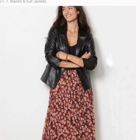 Evereve Faux Vegan Leather Black Blazer Jacket size M - Picture 6 of 8